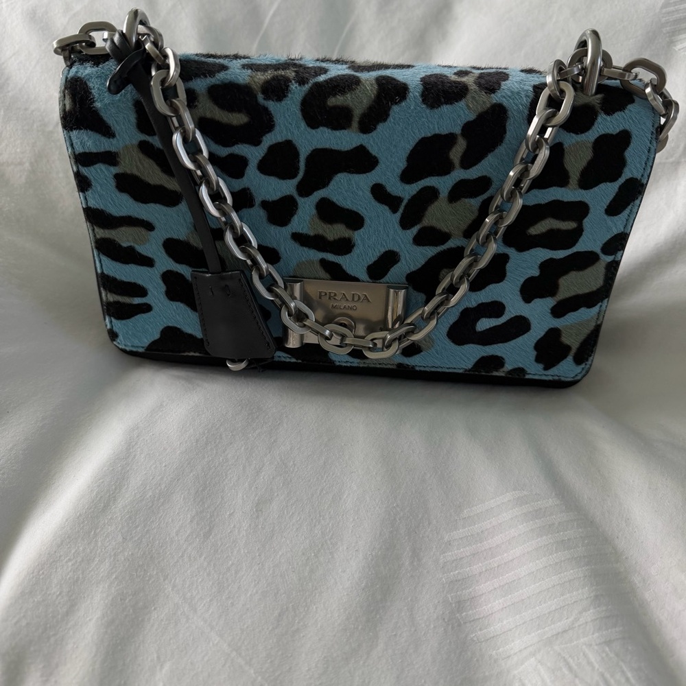 Prada Black and Blue Leopard Crossbody Bag